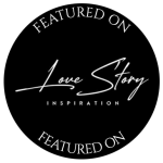 Black and white logo that reads "featured on love story inspiration"